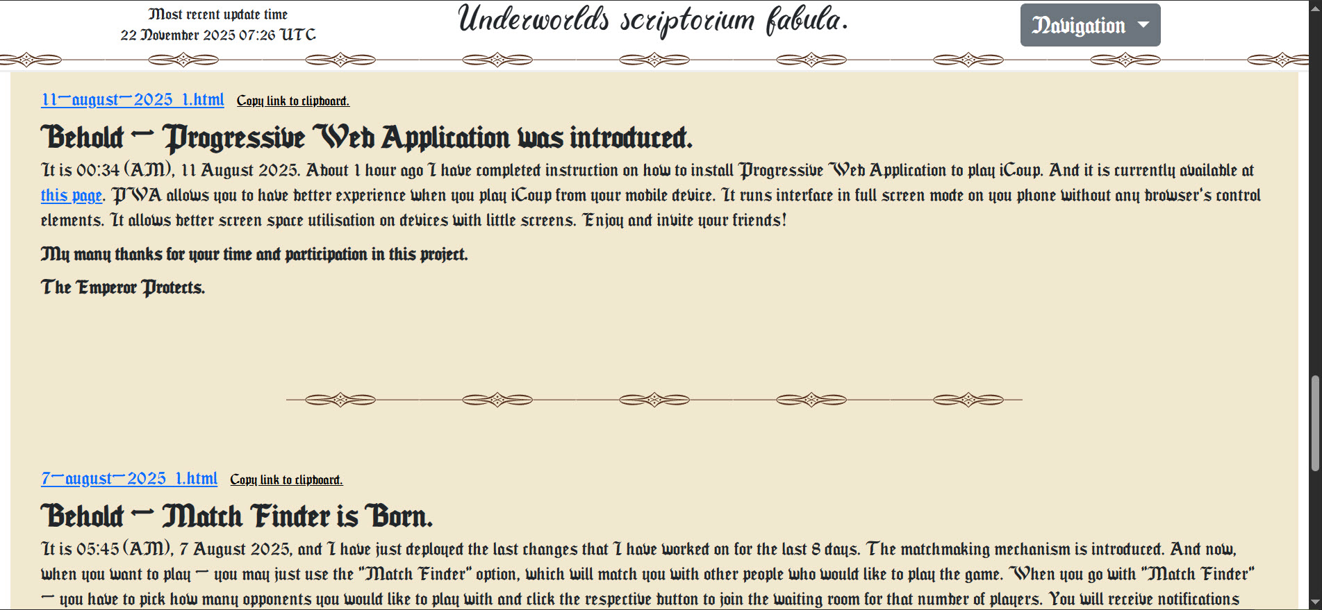 Screenshot of scriptorium fabula page with divider between fabulas.