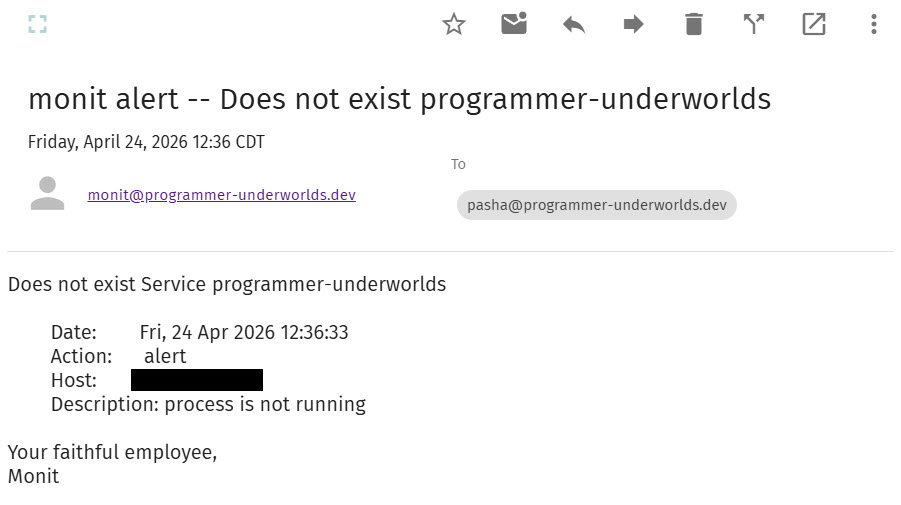 Surat dari monit tentang proses programmer-underworlds yang mati